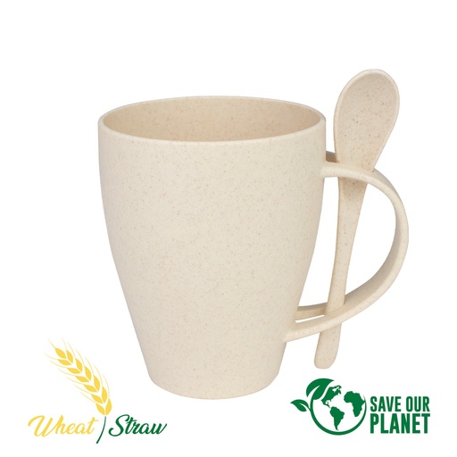 [B76-11] Mug De Caña De Trigo Con Cuchara 400CC -[B76]d