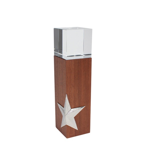 [A72-00] Trofeo De Madera Y Cristal "Silver Star" -[A72]d
