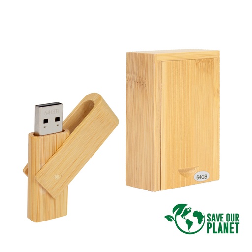 [B101-12] Usb Pendrive Giro 64GB De Bamboo -[B101]d