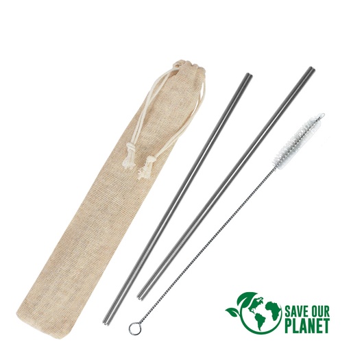 [E128-11] Set Bombillas Metálicas En Estuche De Lino -[E128]d