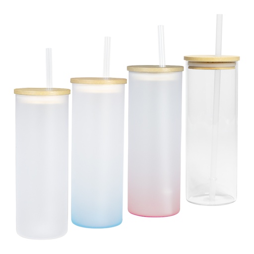 Botella Vidrio Borosilicato Sublimación, Tapa Bamboo 500CC -[X1]d