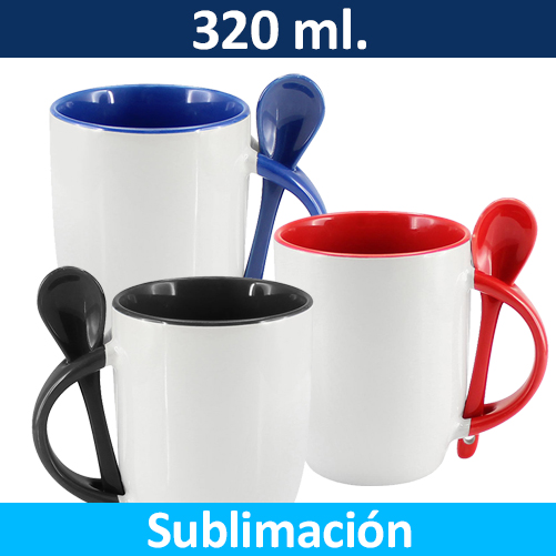 [99444] Mug Tazón Cerámica Sublimación Con Caja Bicolor + Cuchara -[99444]b