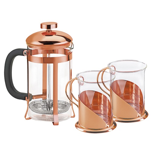 [601063390] Set De Cafetera Francesa Y Tazas Encobrizado M82 -[601063390]b