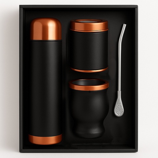 [601063377] Set De Mate Color Encobrizado /Negro Con Bolso MAT02 -[601063377]b