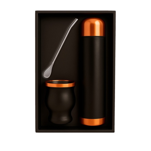[601063378] Set De Mate Color Encobrizado /Negro Con Bolso MAT03 -[601063378]b
