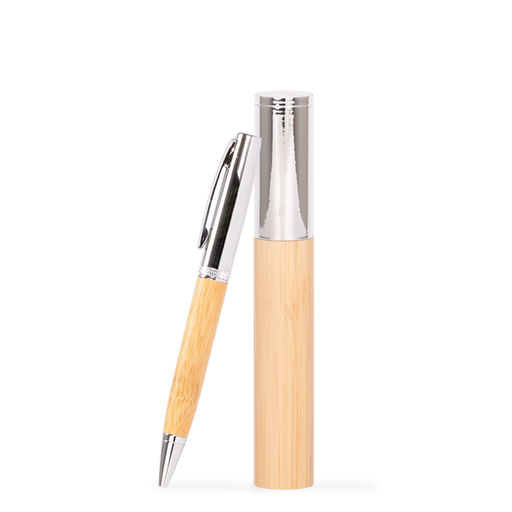 Bolígrafo Metálico "AIRLIE" Con Grip De Bamboo Y Estuche. -[B79]d
