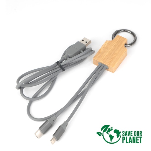 Connect Multicargador 4 En 1 De Bamboo Con Llavero. -[B85]d